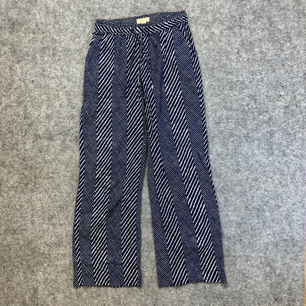 Michael Kors Wide Leg Pants Womens Size 4 Navy White Chevron Linen